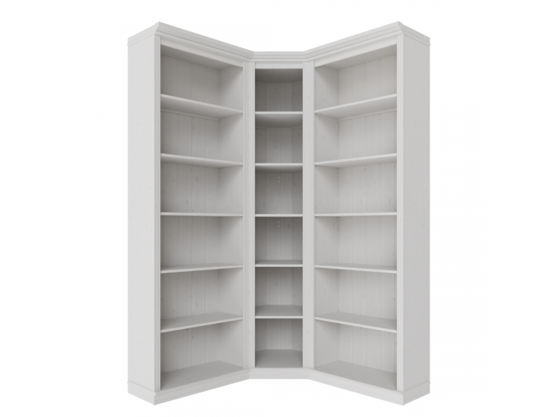 Kit com 3 estantes para canto em Madeira Maciça com 3 peças– Na cor branco lavado | Coleção Biblioteca